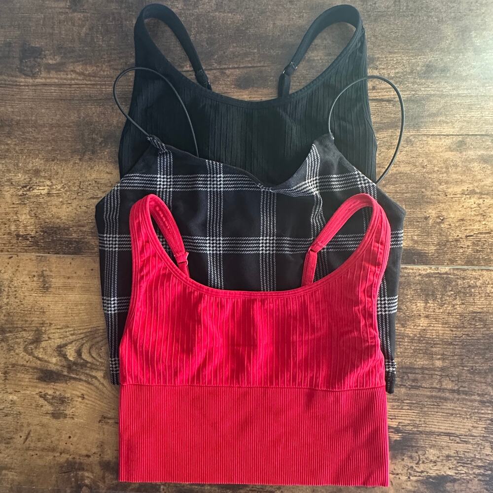 Pink Active Soft Seamless Sports Bra Black Red XS Hesperus Tank Plaid XS EUC